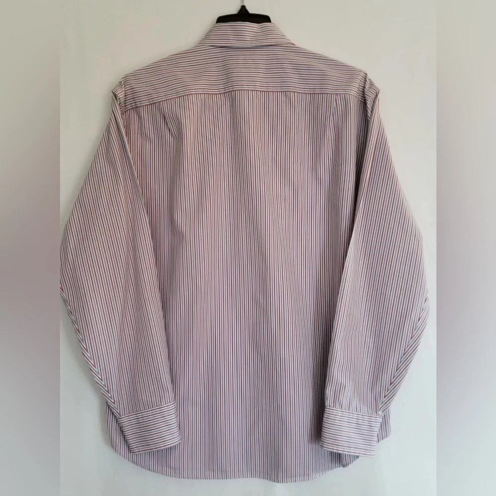J CREW BLUE WHITE RUST STRIPE STRAIGHT COLLAR COTTON SHIRT SIZE XL